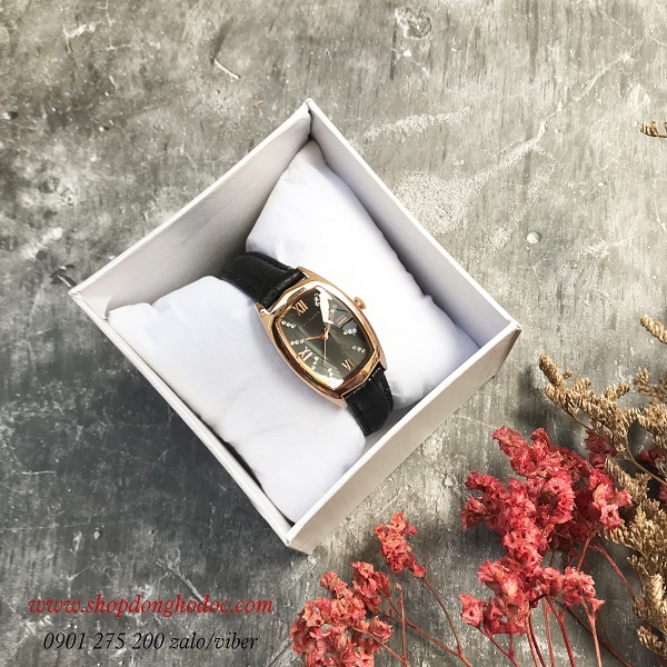 Đồng hồ nữ dây da đen mặt chữ nhật oval đen cá tính Fernweh ĐHĐ18404