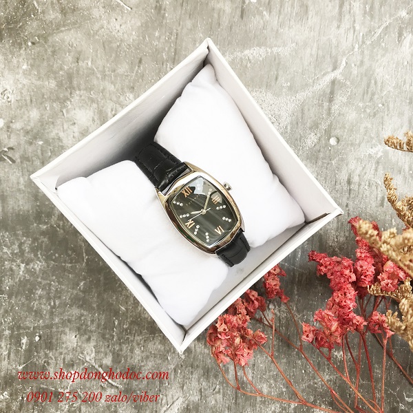 Đồng hồ nữ dây da đen mặt chữ nhật oval đen cá tính Fernweh ĐHĐ18502