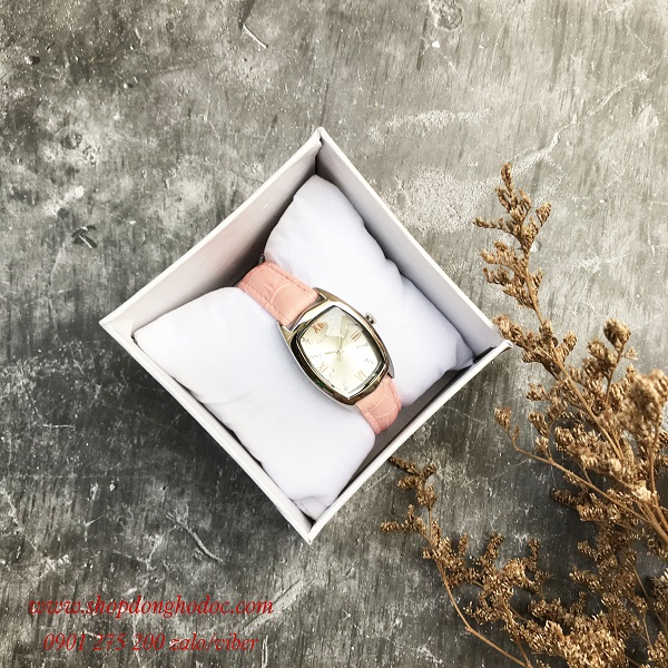 Đồng hồ nữ dây da hồng mặt chữ nhật oval bạc nhẹ nhàng Fernweh ĐHĐ18501
