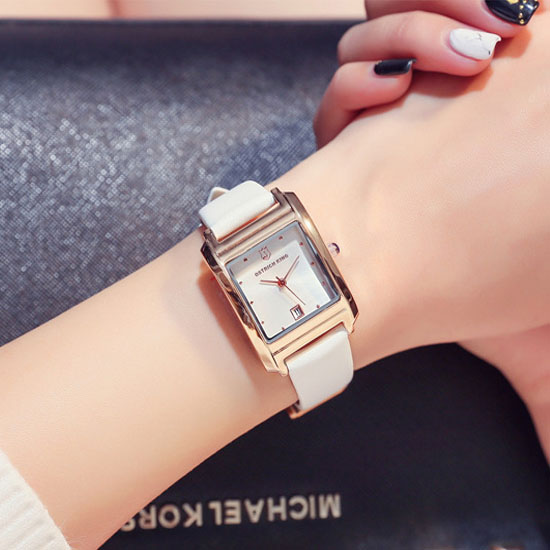 Đồng hồ nữ dây da mặt vuông màu trắng tinh khôi Ostrich King ĐHĐ4706