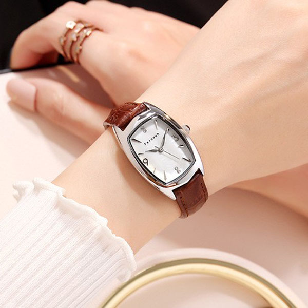 Đồng hồ nữ dây da mặt chữ nhật oval nâu cổ điển Fernweh ĐHĐ20106