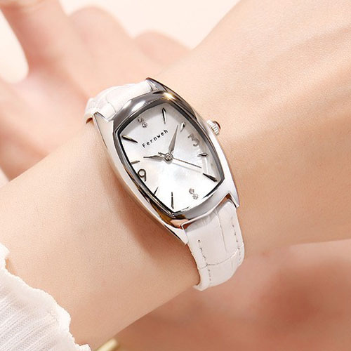 Đồng hồ nữ dây da mặt chữ nhật oval trắng tinh khôi Fernweh ĐHĐ20105