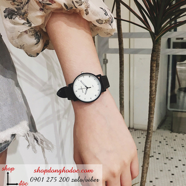 Đồng hồ nữ dây da mặt tròn cá tính màu đen Doukou ĐHĐ3503
