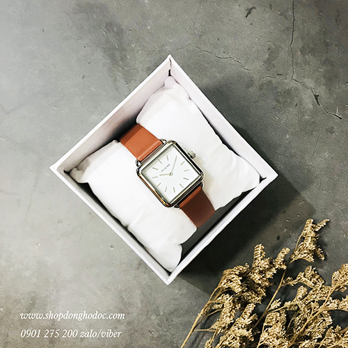 Đồng hồ nữ dây da mặt vuông nâu cam sang chảnh Ananke ĐHĐ22601