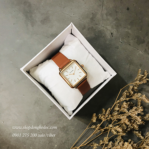 Đồng hồ nữ dây da mặt vuông nâu cam thời thượng Ananke ĐHĐ22704