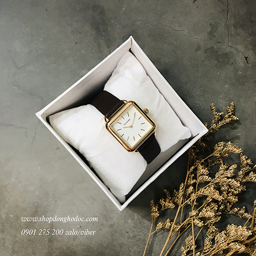 Đồng hồ nữ dây da mặt vuông nâu đen cổ điển Ananke ĐHĐ22701