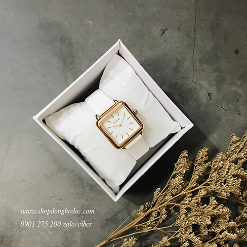 Đồng hồ nữ dây da mặt vuông trắng sang chảnh Ananke ĐHĐ22705