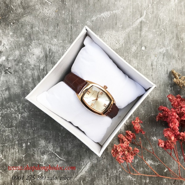 Đồng hồ nữ dây da nâu mặt chữ nhật oval bạc cổ điển Fernweh ĐHĐ18405