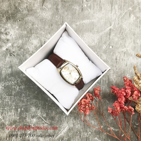 Đồng hồ nữ dây da nâu mặt chữ nhật oval bạc cổ điển Fernweh ĐHĐ18503