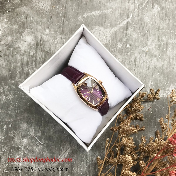 Đồng hồ nữ dây da tím mặt chữ nhật oval tím sành điệu Fernweh ĐHĐ18401