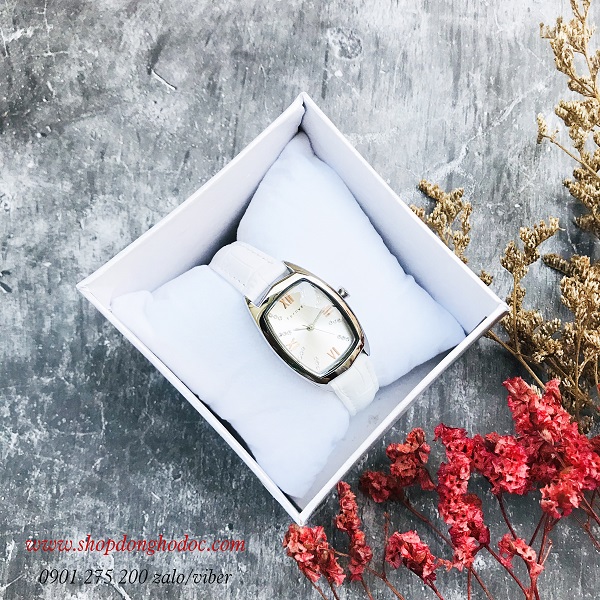 Đồng hồ nữ dây da trắng mặt chữ nhật oval bạc sang chảnh Fernweh ĐHĐ18505