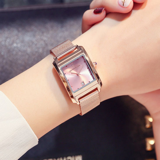 Đồng hồ nữ dây kim loại màu vàng mặt vuông sang chảnh ĐHĐ4801