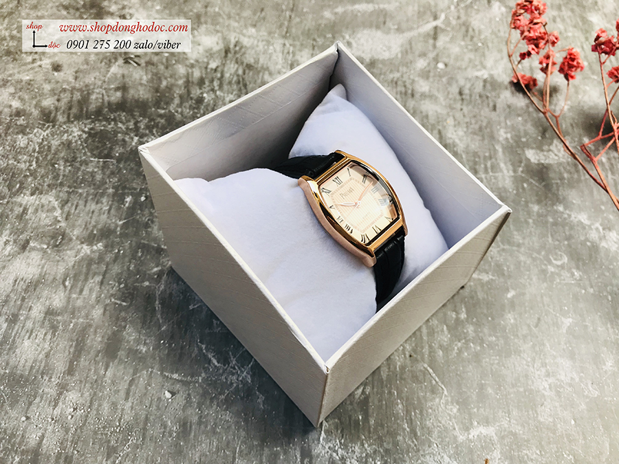 Đồng hồ nữ dây da đen mặt chữ nhật oval vàng thanh lịch Prema ĐHĐ1603 Đồng hồ nữ dây da đen mặt chữ nhật oval vàng thanh lịch Prema ĐHĐ1603
