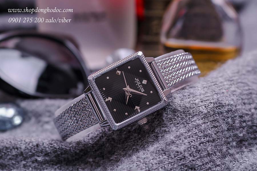 Đồng hồ nữ dây lưới bạc mặt vuông đen sang chảnh Julius 1220 ĐHĐ25204