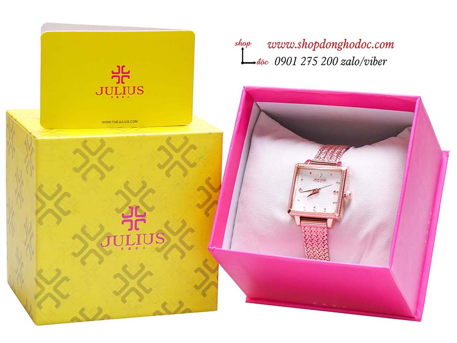 Đồng hồ nữ dây lưới vàng mặt vuông trắng sang chảnh Julius 1220 ĐHĐ25202