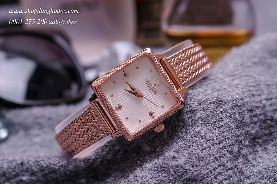 Đồng hồ nữ dây lưới vàng mặt vuông trắng sang chảnh Julius 1220 ĐHĐ25202
