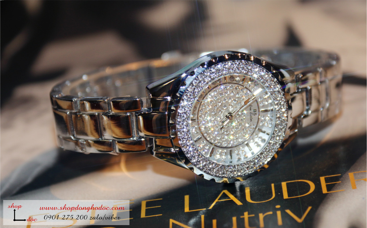 Đồng hồ nữ dây kim loại bạc mặt tròn đính đá sang trọng BS ĐHĐ1402