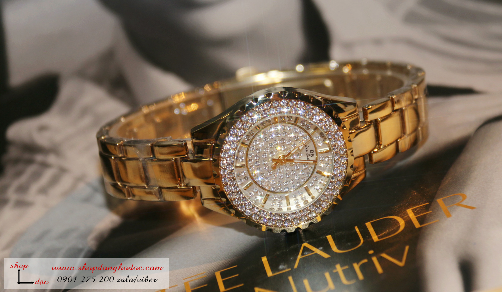 Đồng hồ nữ dây kim loại vàng mặt tròn đính đá sang chảnh BS Đồng hồ nữ dây kim loại vàng mặt tròn đính đá sang chảnh BS ĐHĐ1401