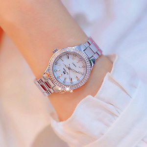 Đồng hồ BS Bee Sister nữ dây kim loại mặt tròn size to đính đá bạc thanh lịch ĐHĐ28901