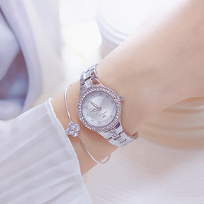 Đồng hồ nữ BS Bee Sisiter dây kim loại bạc mặt tròn đính đá hiện đại ĐHĐ29002