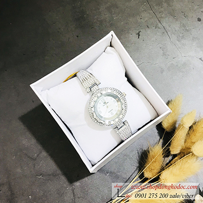 Đồng hồ nữ BS Bee Sister dây kim loại mặt tròn đính đá bạc ĐHĐ10602