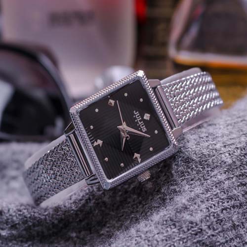 Đồng hồ nữ dây lưới bạc mặt vuông đen sang chảnh Julius 1220 ĐHĐ25204