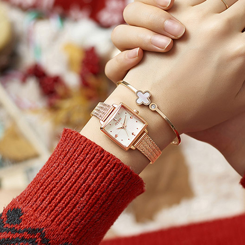 Đồng hồ nữ dây lưới vàng mặt vuông trắng sang chảnh Julius 1220 ĐHĐ25202