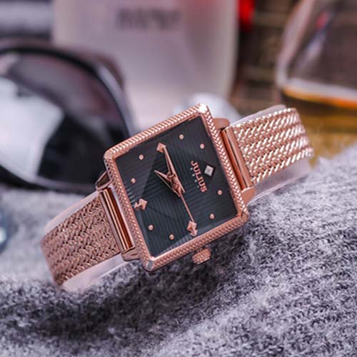 Đồng hồ nữ dây lưới vàng mặt vuông xanh biển cá tính Julius 1220 ĐHĐ25203