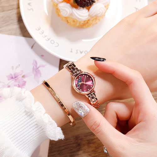 Đồng hồ nữ dây kim loại vàng mặt tròn size nhỏ tím quyến rũ Julius 1157D ĐHĐ29801