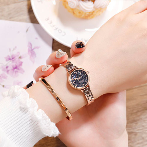 Đồng hồ nữ dây kim loại vàng mặt tròn size nhỏ xanh đen Julius 1157E ĐHĐ29802