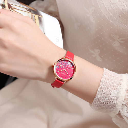 Đồng hồ nữ Hàn Quốc Julius JA 1089C dây da mặt tròn hoa độc đáo đỏ quyến rũ ĐHĐ30502