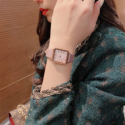 Đồng hồ nữ Hàn Quốc Julius JA 1269B dây da mặt chữ nhật hồng pastel sang chảnh ĐHĐ31001