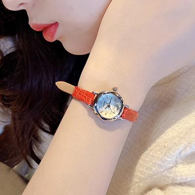 Đồng hồ nữ Hàn Quốc Julius JA 482D dây da mặt tròn size nhỏ đỏ cam nổi bật ĐHĐ30801