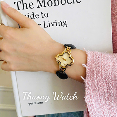 Đồng hồ nữ IEKE dây da cỏ bốn lá may mắn màu đen ĐHĐ48701