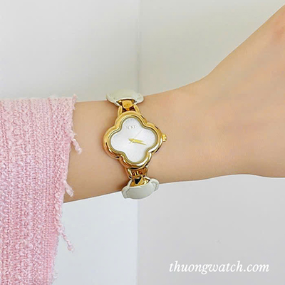 Đồng hồ nữ IEKE dây da cỏ bốn lá may mắn màu trắng ĐHĐ48702