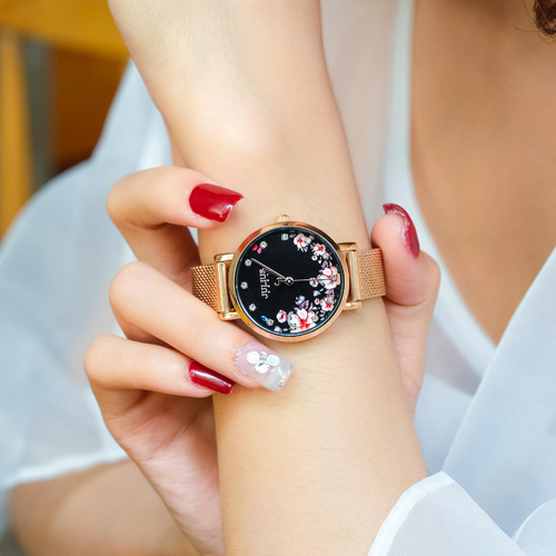 Đồng hồ nữ Julius JA 1164LG dây kim loại lưới mặt tròn hoa sang chảnh ĐHĐ27801