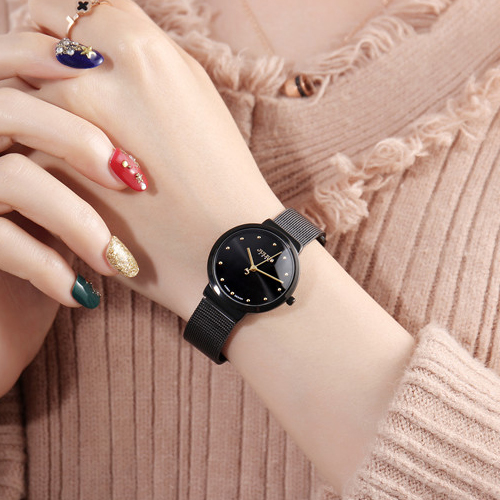 Đồng hồ nữ Julius JA 426LE dây kim loại lưới đen mặt tròn đen sành điệu ĐHĐ23905