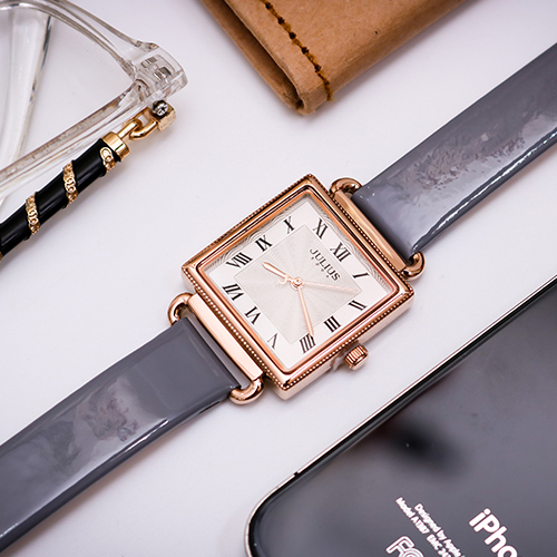 Đồng hồ nữ Julius Hàn Quốc JA 1266B dây da mặt vuông xám sành điệu ĐHĐ30202