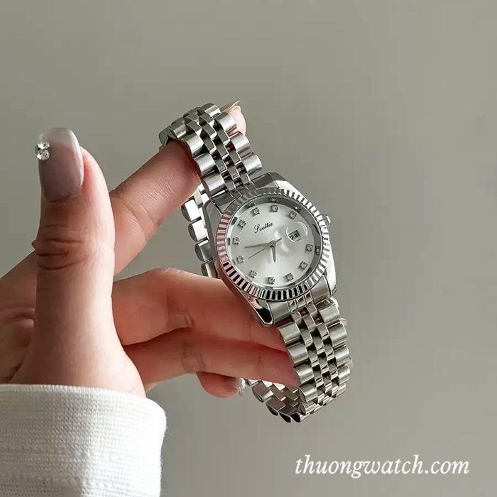 Đồng hồ nữ Scottie dây kim loại mặt tròn bạc sang chảnh ĐHĐ46905