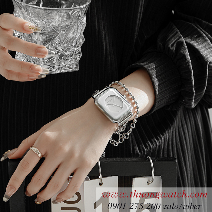 Đồng hồ nữ Leona Rosalind dây kim loại mặt chữ nhật kiểu lắc tay độc lạ trắng ĐHĐ46402 Đồng hồ nữ Leona Rosalind dây kim loại mặt chữ nhật kiểu lắc tay độc lạ trắng ĐHĐ46402