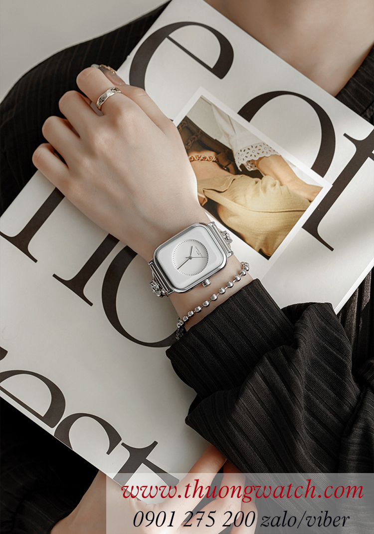 Đồng hồ nữ Leona Rosalind dây kim loại mặt chữ nhật kiểu lắc tay độc lạ trắng ĐHĐ46402 Đồng hồ nữ Leona Rosalind dây kim loại mặt chữ nhật kiểu lắc tay độc lạ trắng ĐHĐ46402