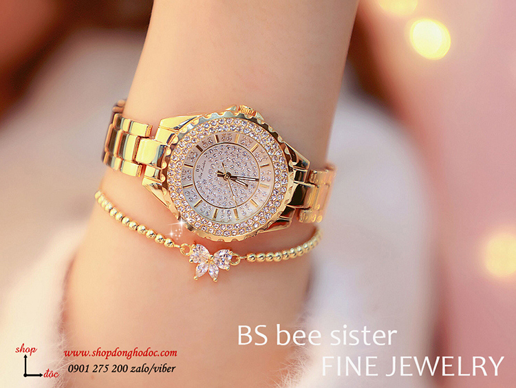 Đồng hồ nữ dây kim loại vàng mặt tròn đính đá sang chảnh BS ĐHĐ1401 Đồng hồ nữ dây kim loại vàng mặt tròn đính đá sang chảnh BS ĐHĐ1401