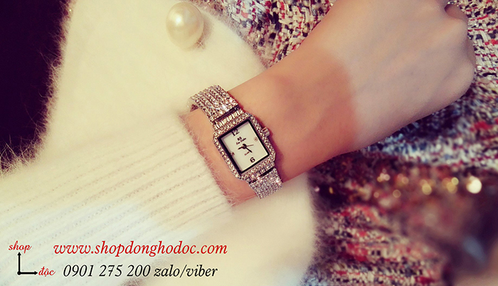 Đồng hồ nữ BS Bee Sister dây kim loại mặt vuông đính đá bạc ĐHĐ17002