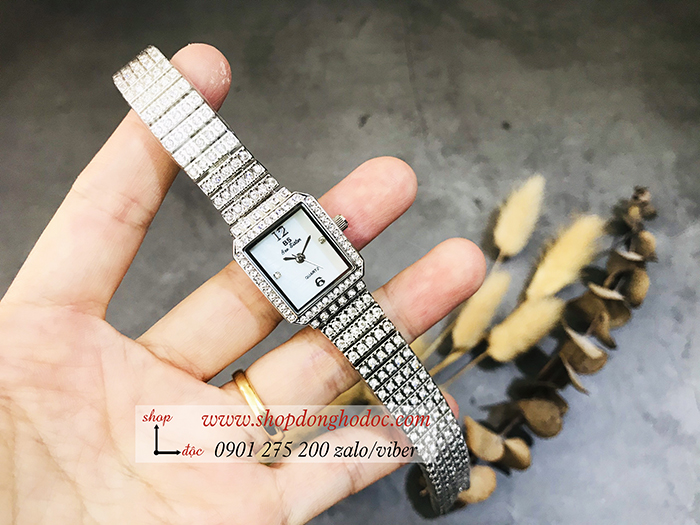 Đồng hồ nữ BS Bee Sister dây kim loại mặt vuông đính đá bạc ĐHĐ17002