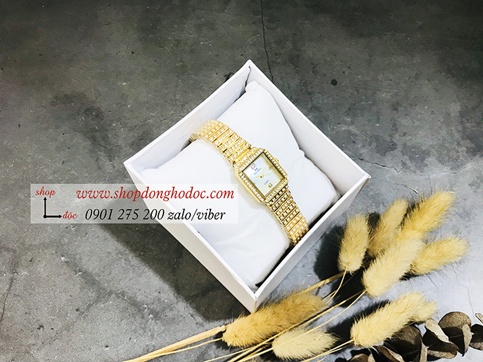 Đồng hồ nữ BS Bee Sister dây kim loại mặt vuông đính đá vàng ĐHĐ17001