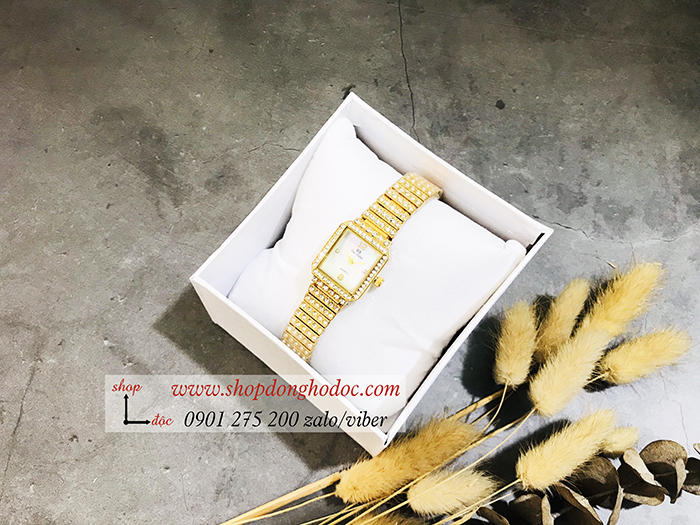 Đồng hồ nữ BS Bee Sister dây kim loại mặt vuông đính đá vàng ĐHĐ17001