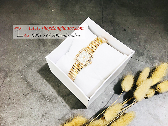 Đồng hồ nữ BS Bee Sister dây kim loại mặt vuông đính đá vàng hồng ĐHĐ17101