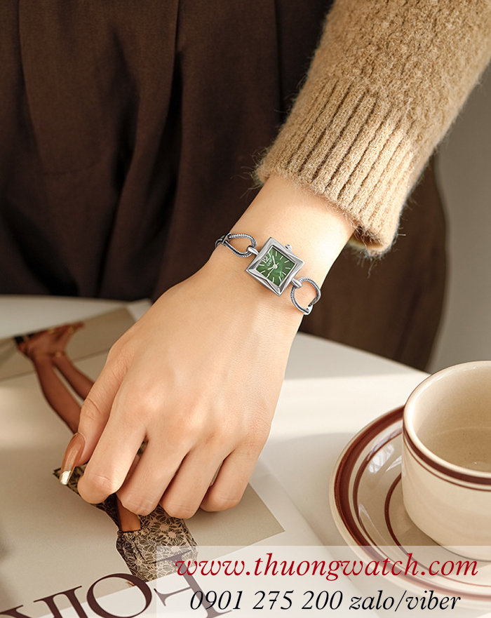 Đồng hồ nữ Gedi kiểu lắc tay dây kim loại mặt vuông size nhỏ xanh lục ĐHĐ46603