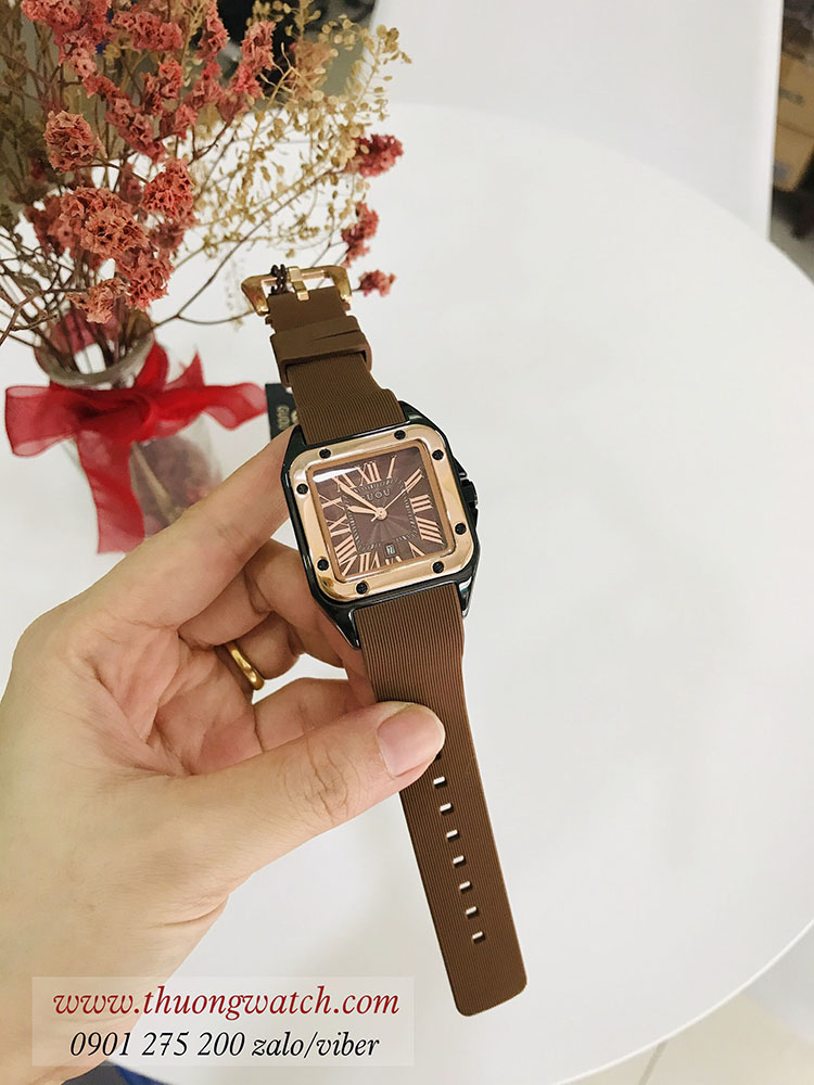 Đồng hồ nữ Guou size to dây cao su mặt vuông màu nâu tây cá tính ĐHĐ31601 Đồng hồ nữ Guou size to dây cao su mặt vuông màu nâu tây cá tính ĐHĐ31601