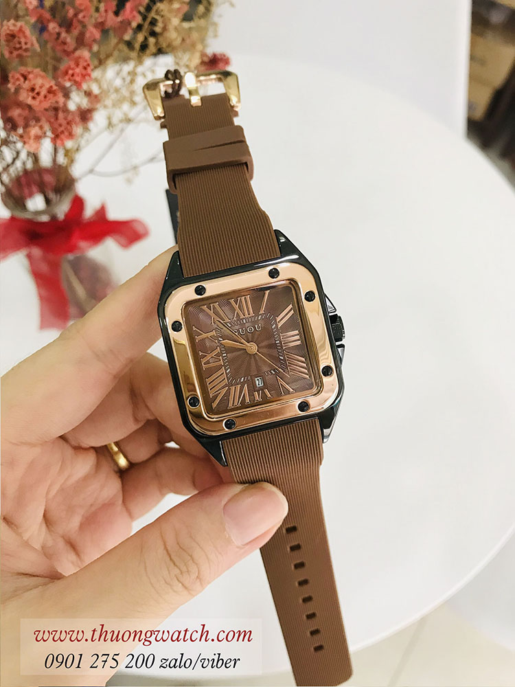 Đồng hồ nữ Guou size to dây cao su mặt vuông màu nâu tây cá tính ĐHĐ31601 Đồng hồ nữ Guou size to dây cao su mặt vuông màu nâu tây cá tính ĐHĐ31601